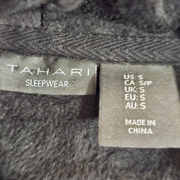 Tahari Cozy Black Velour Longline Long Hoodie Sleepwear Small - Picture 9 of 13
